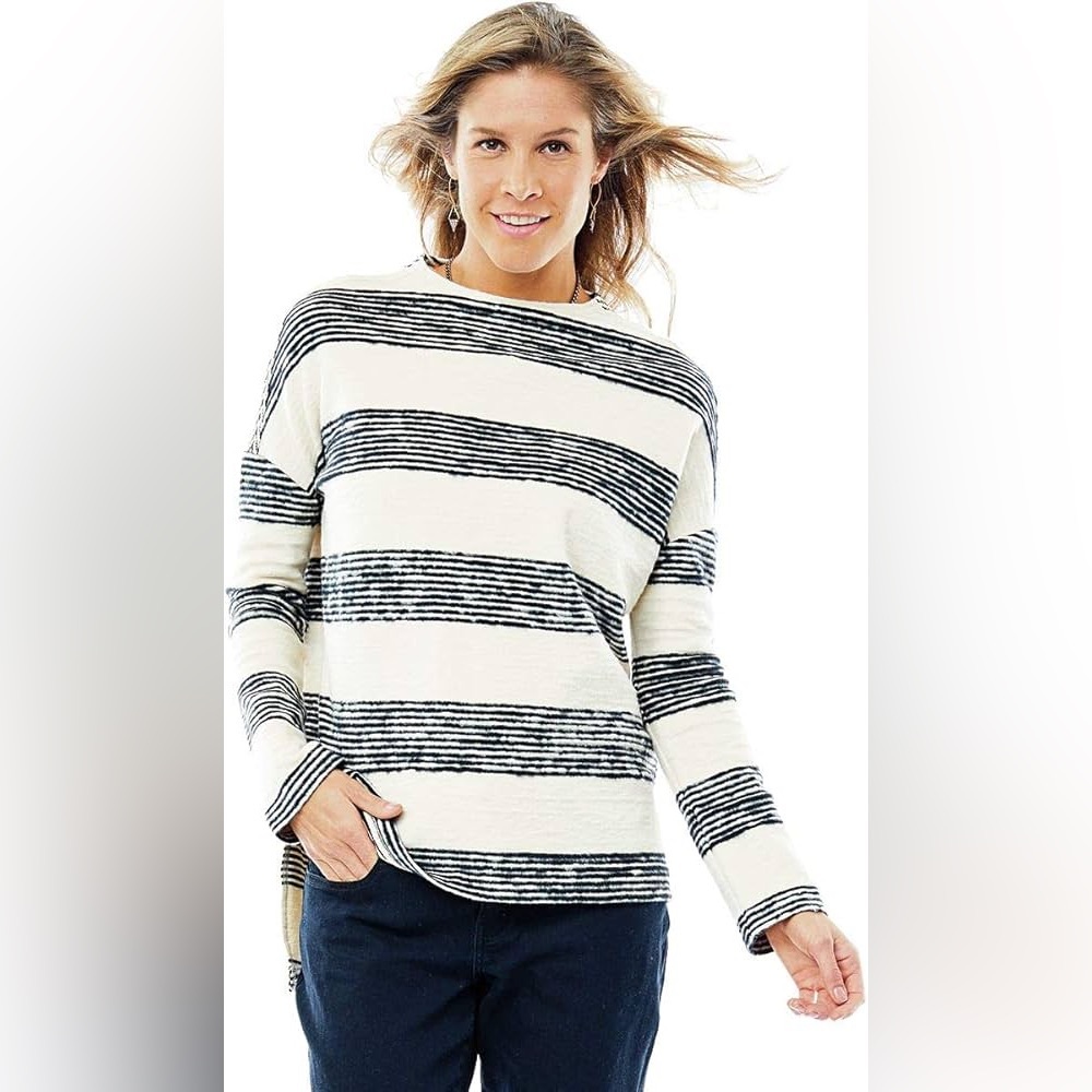 Carve Designs Organic Cotton Spandex Pullover Striped Sweatshirt Oversized Med